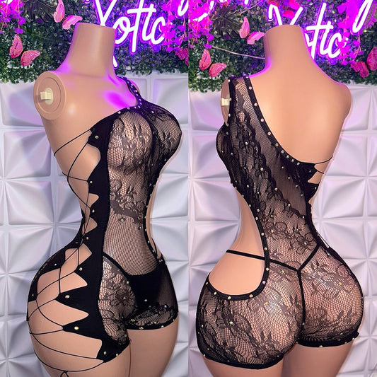 XTC Fishnet Romper Set with Thong Fits XS-L