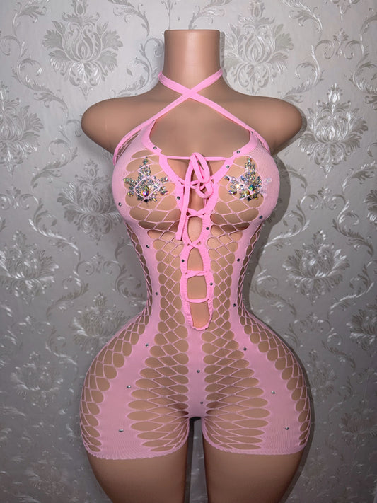 Diamonte 2.0 Diamond Fishnet Romper Fits XS-L