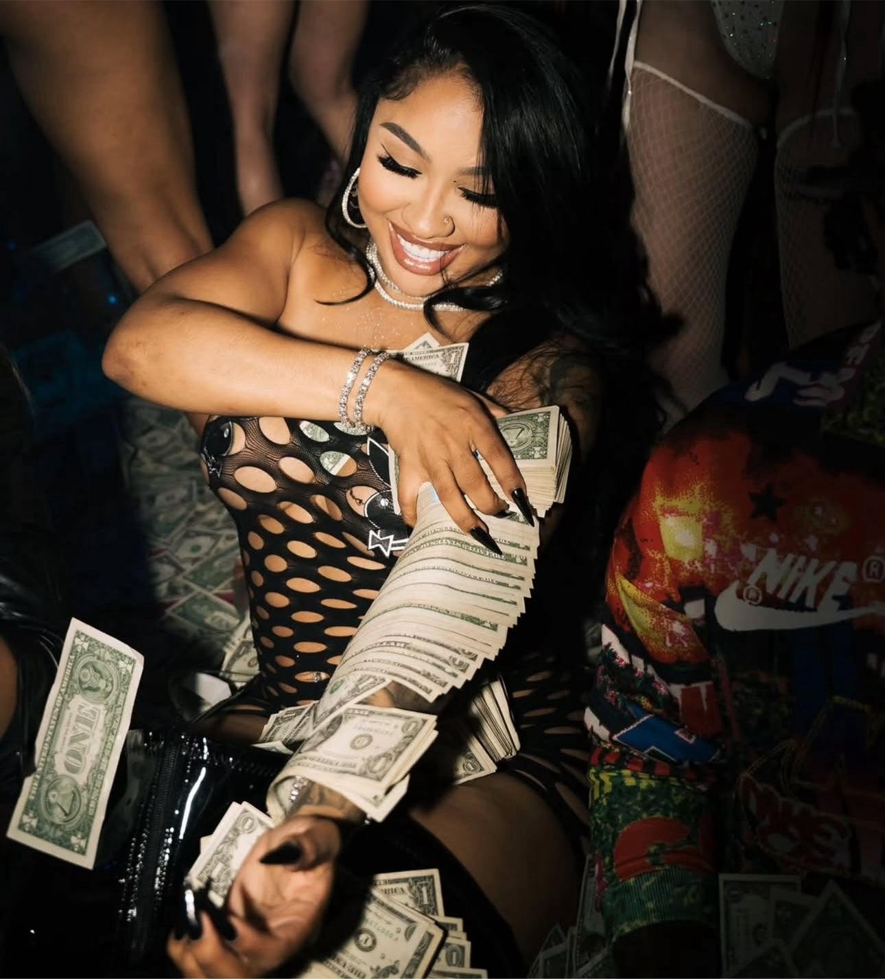 Money Maker Fishnet Dress Fits XS-XL