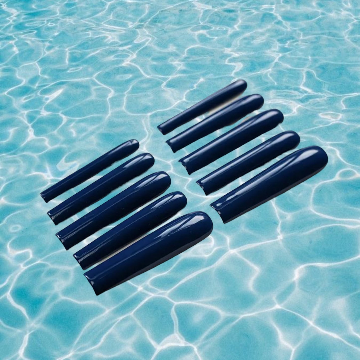 Water — 3XL Extra Long Navy Tapered Square Press On Nails
