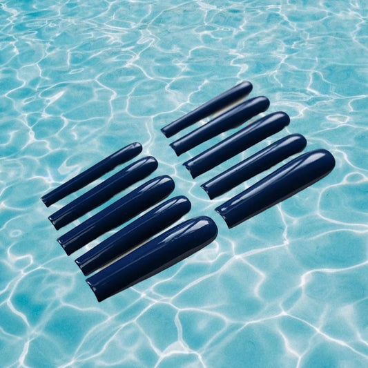 Water 3XL Extra Long Navy Tapered Square Press On Nails
