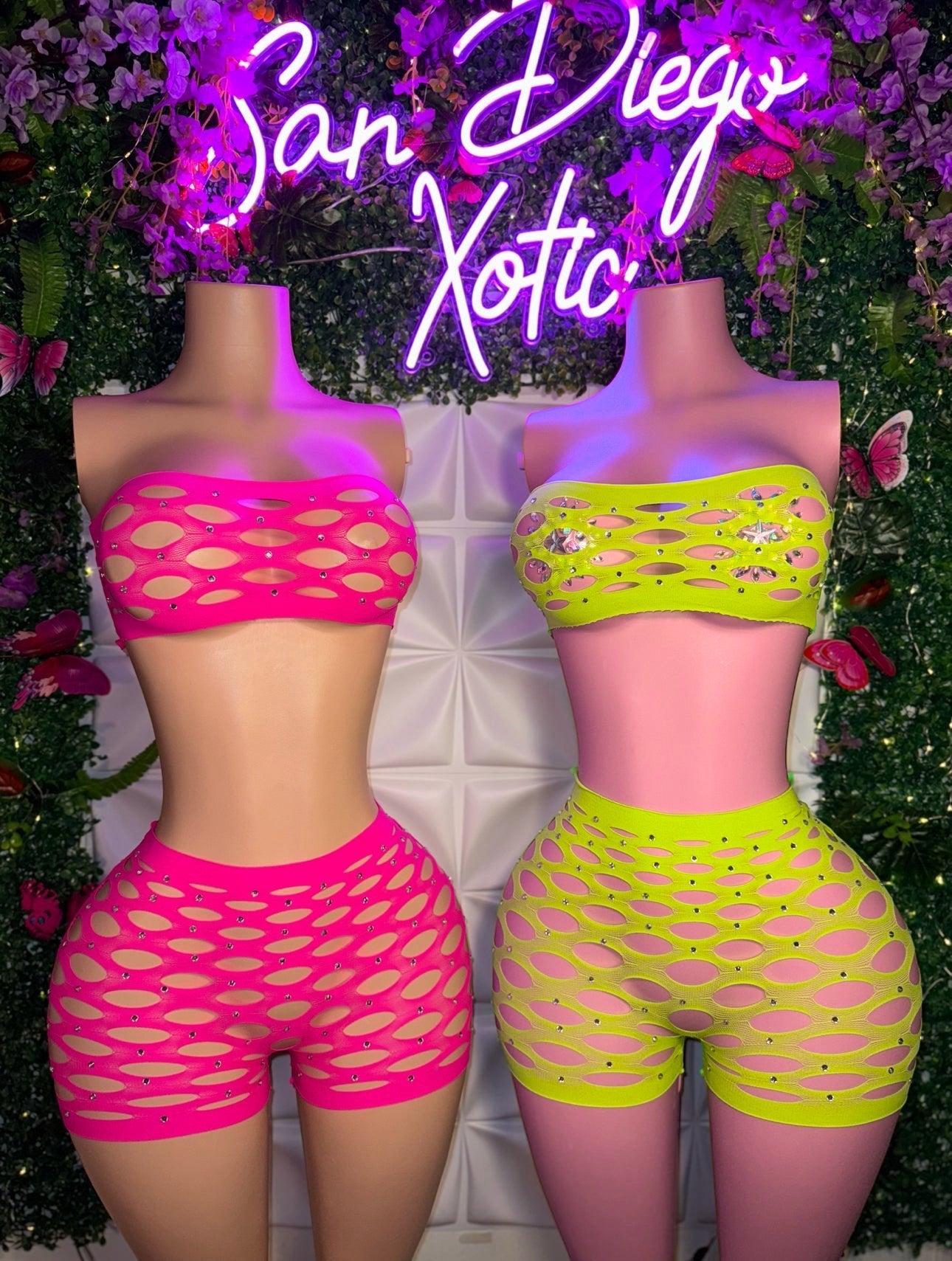 My Type — Rhinestone Fishnet Shorts Set Fits XS-L