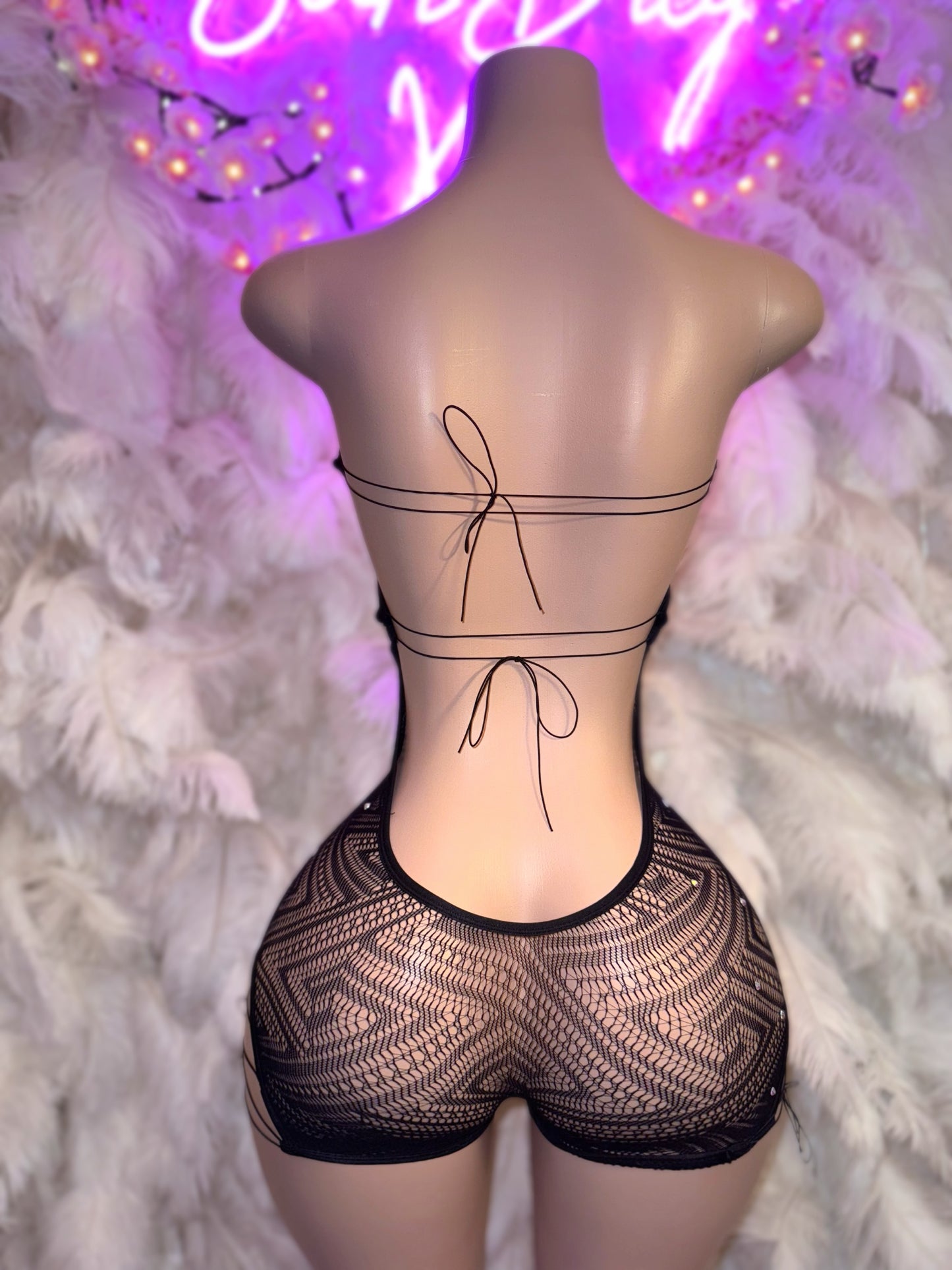 Queen Muva 2 — Strapless/Halter Interchangeable Tribal Fishnet Romper Fits XS-L