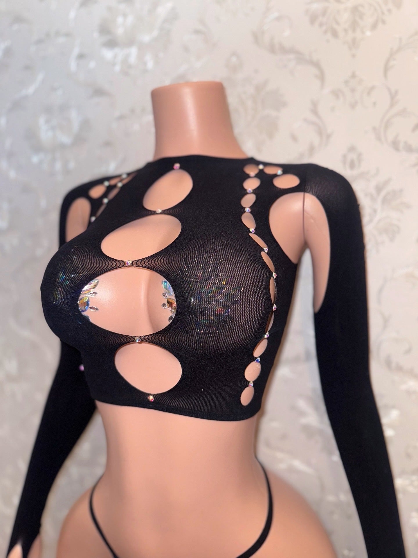 Karma Fishnet 2 Piece Long Sleeve Top Set Fits XS-XL