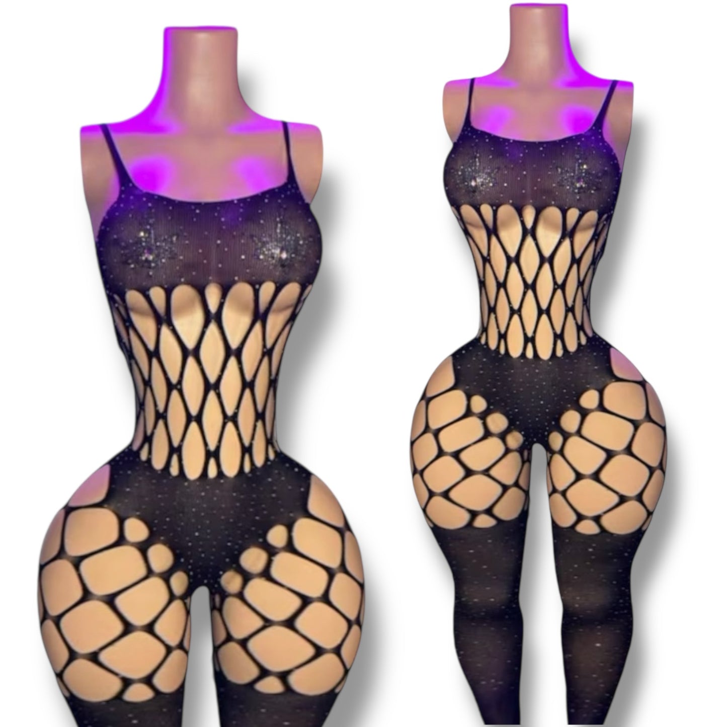 Wynter Bedazzled Fishnet Jumpsuit Fits XS-L