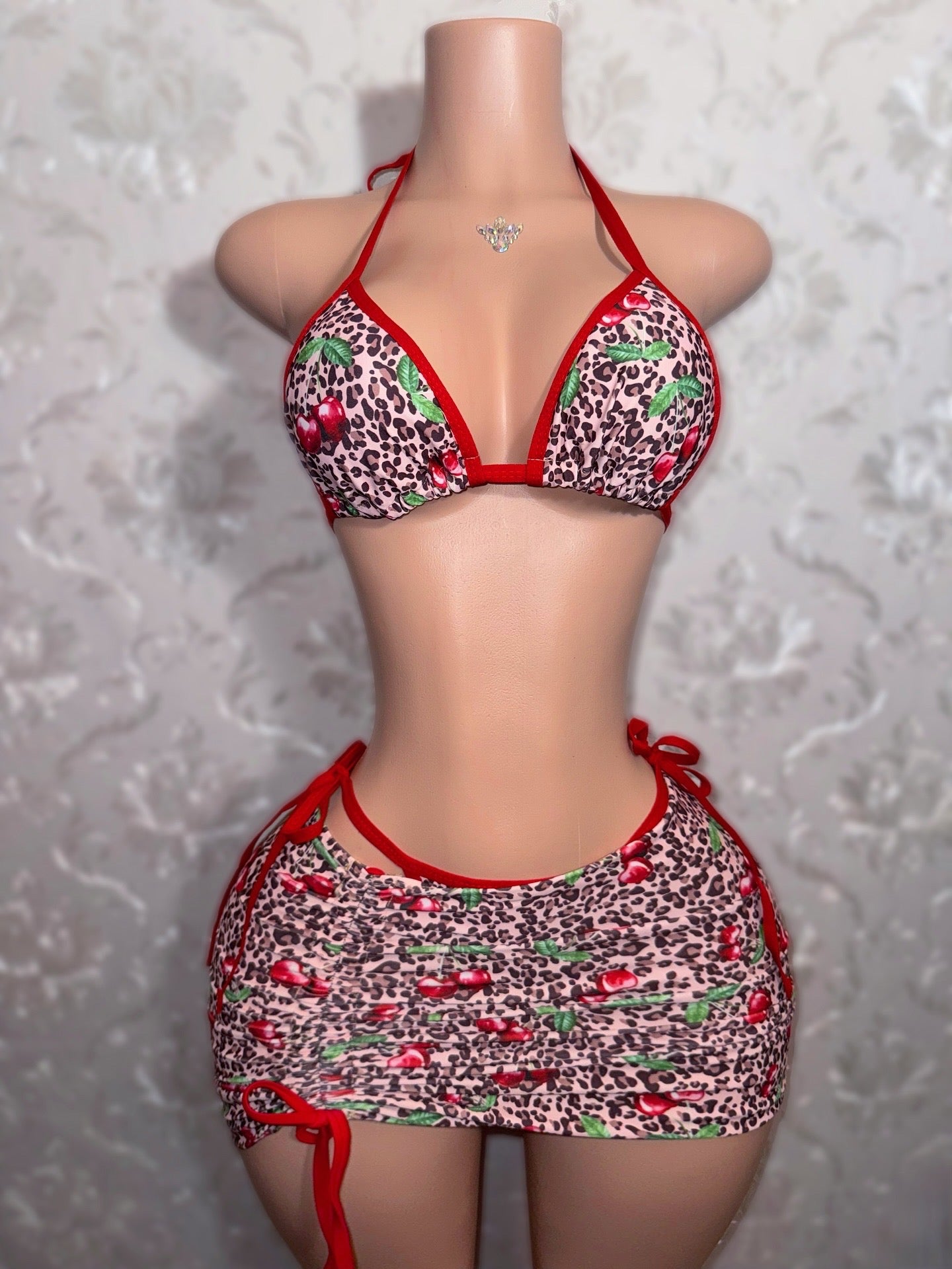 Shirley Temple — 3 Piece Cherry Leopard Scrunch Skirt Set