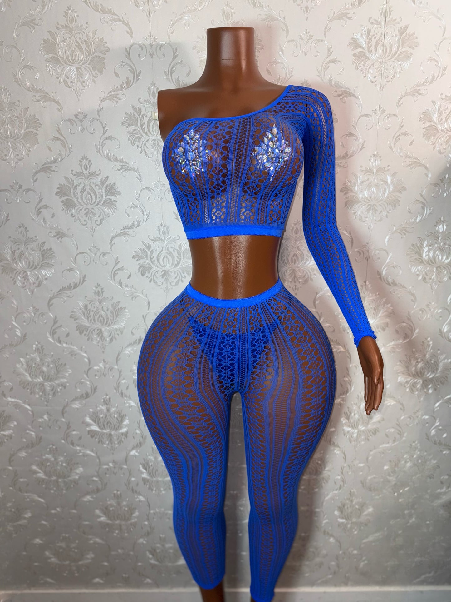 Leila — Mandala Lace Fishnet Pants Set Optional Thong Fits XS-L