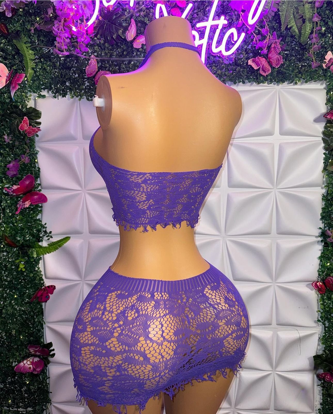 Amber Fringe Fishnet Skirt Set Fits XS-L