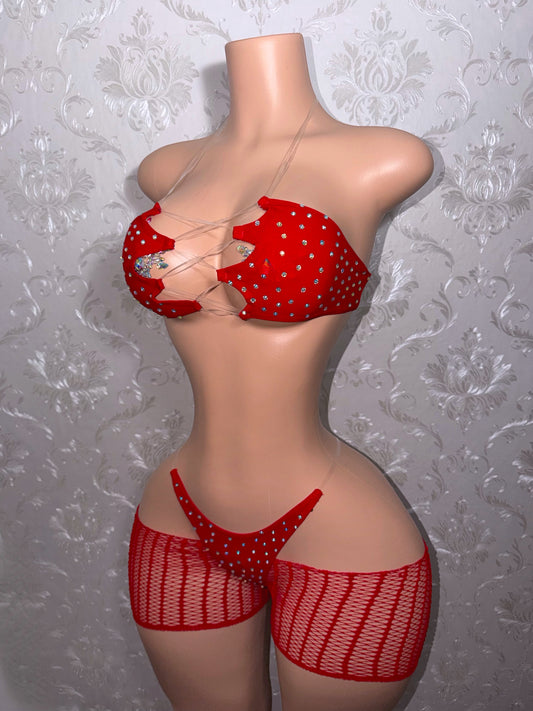 Riyah Diamond Studded Mesh Kini 3 Piece Set
