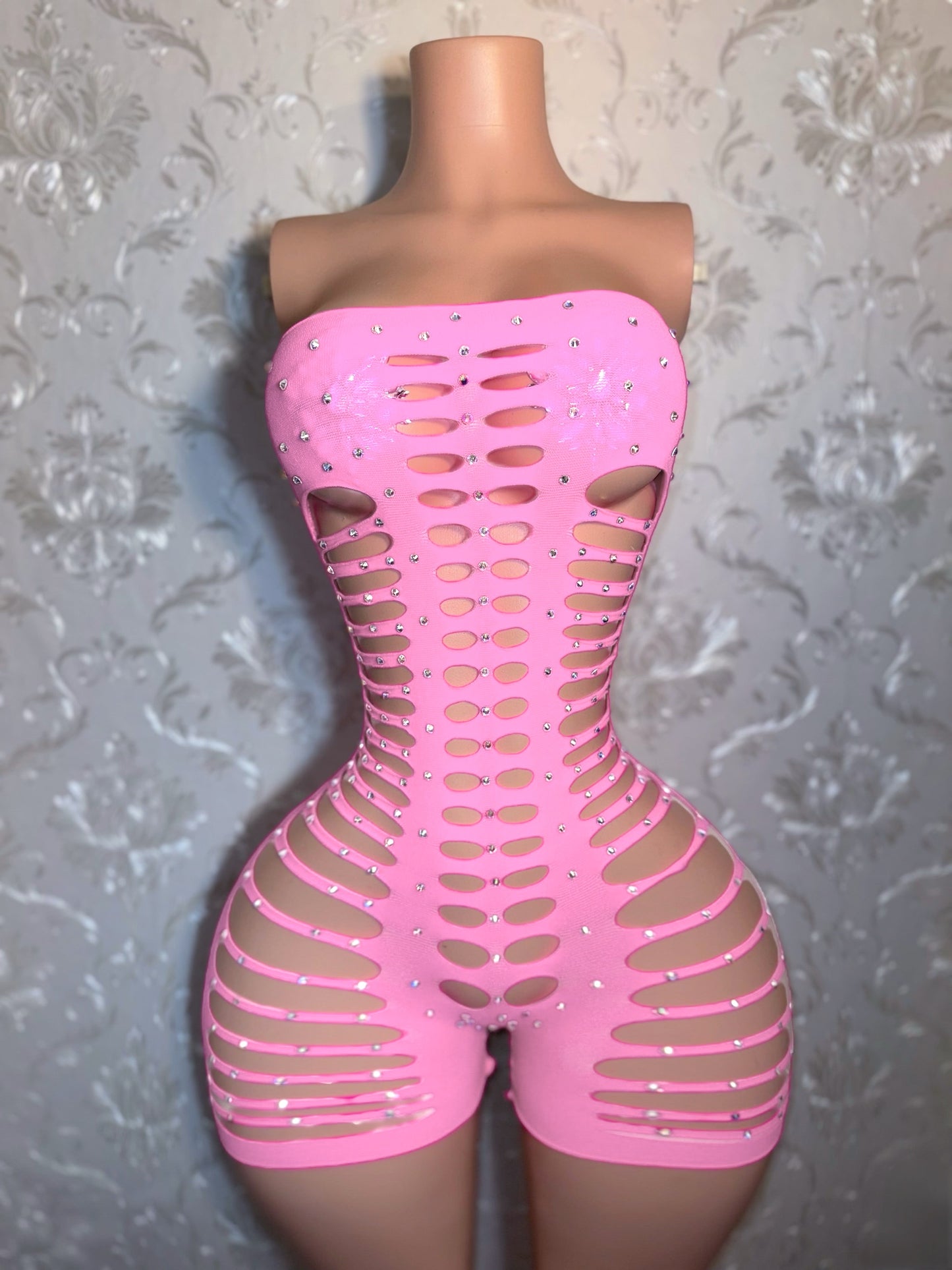 Monique Fishnet Slits Romper Fits XS-L