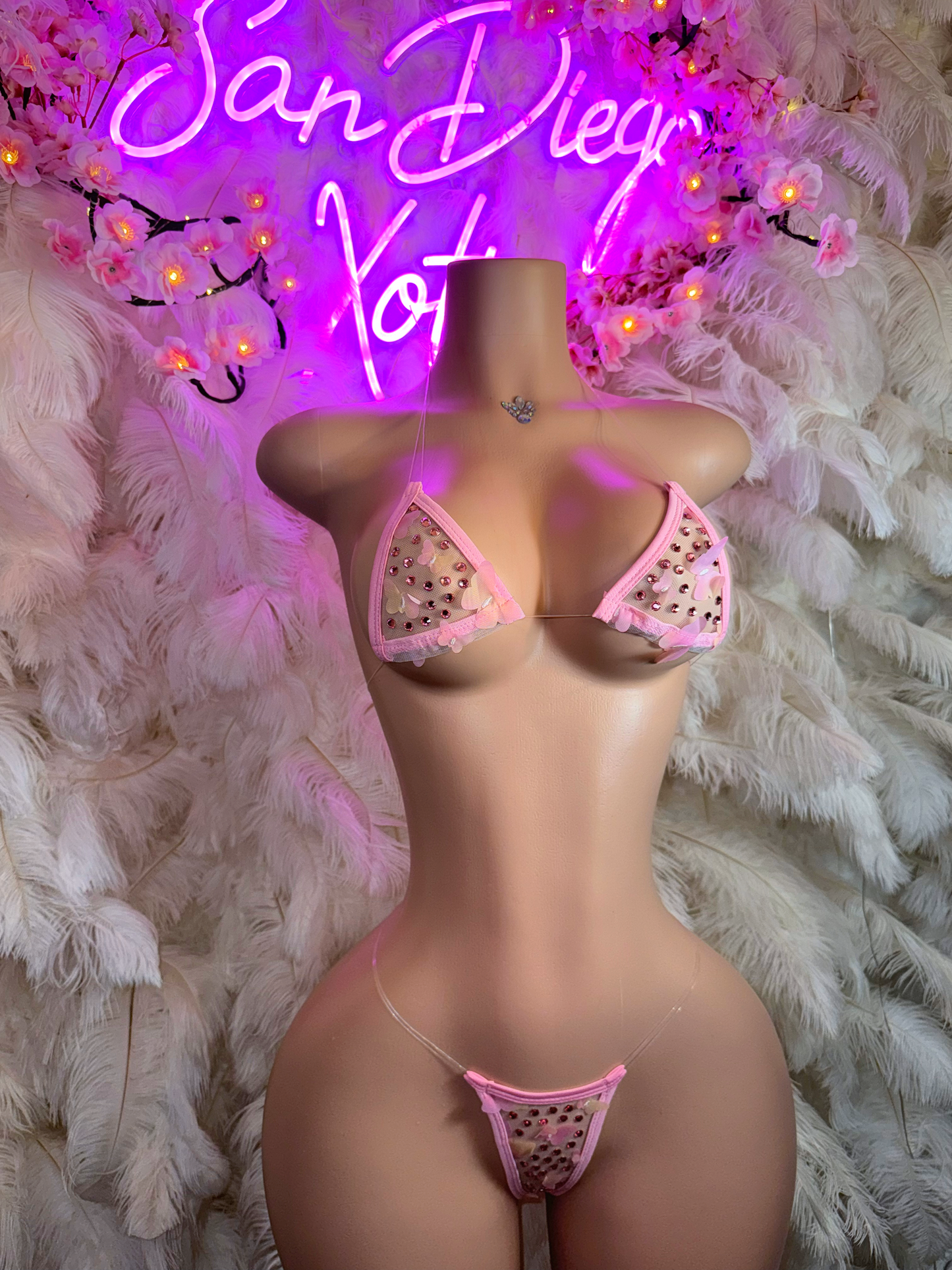 Fairy Princess Micro — 3D Sheer Butterfly Bikini in Light Pink Fits XS-M