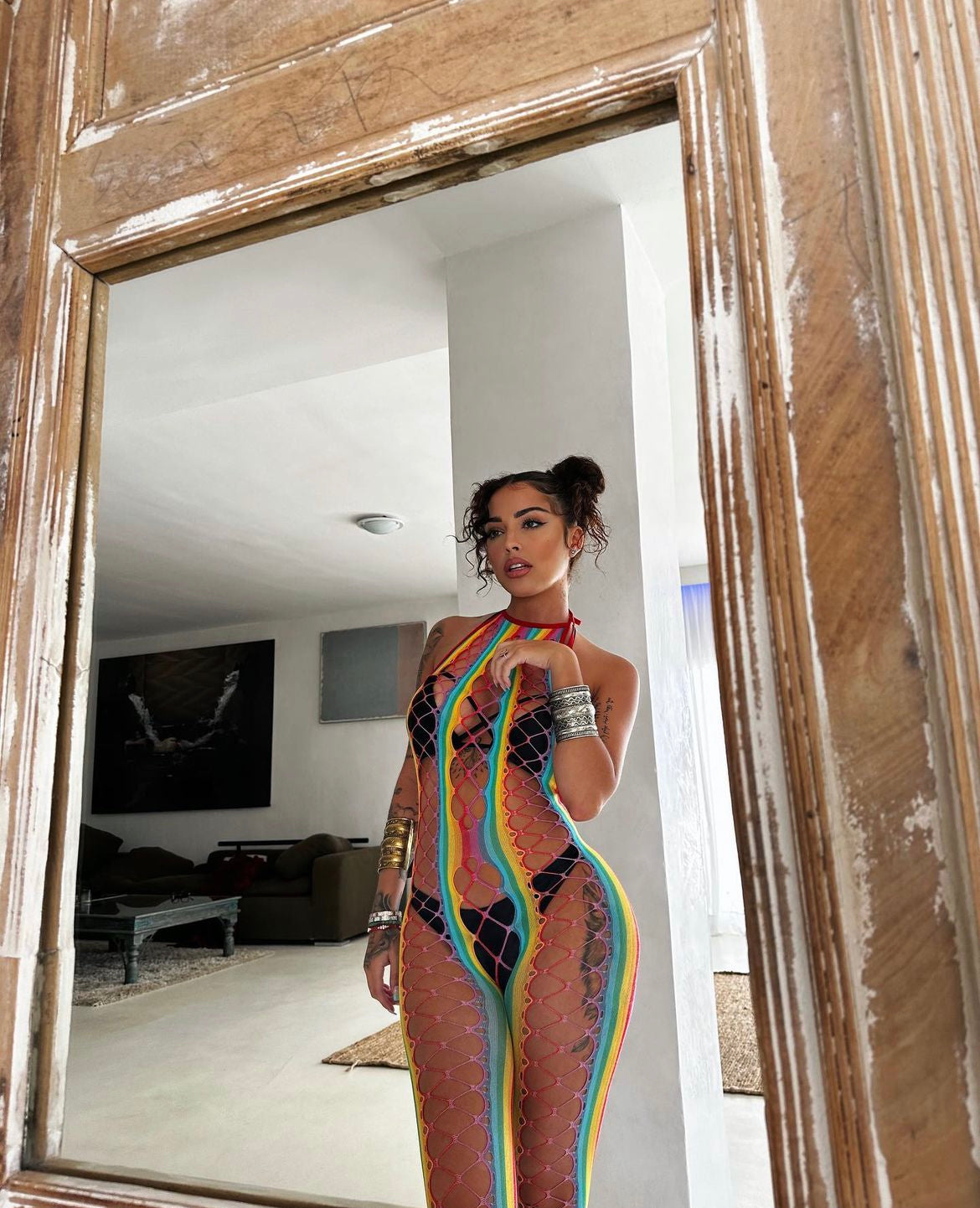 Giana Halter Fishnet Bodystocking with Rhinestones Fits XS-L