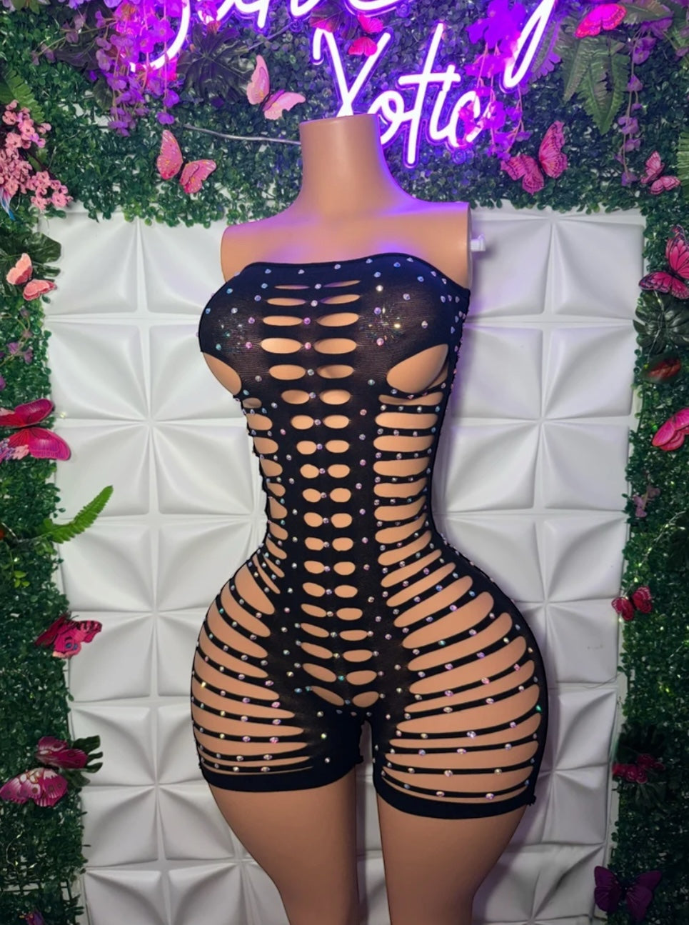 Monique Fishnet Slits Romper Fits XS-L and Dress Fits All