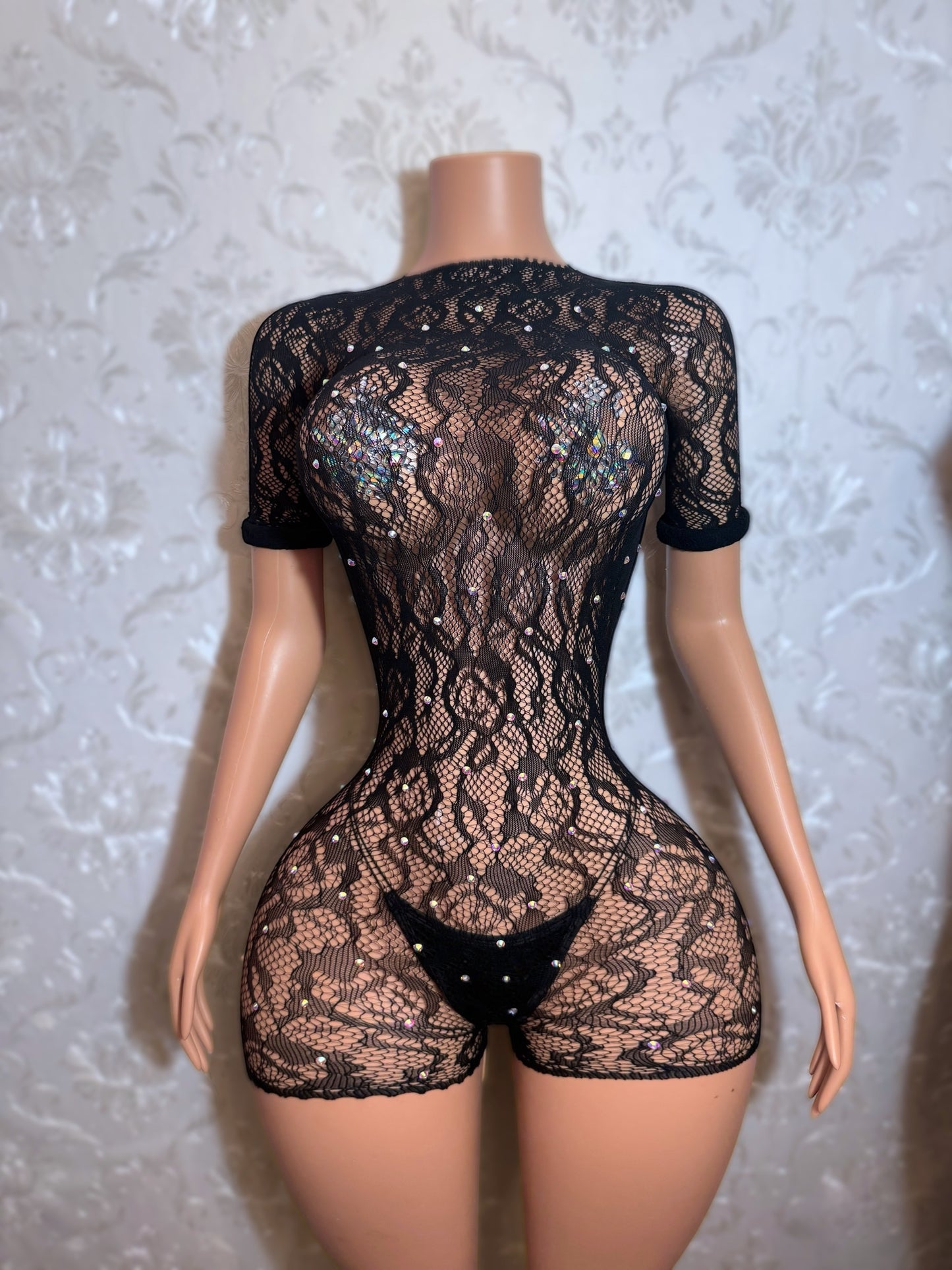 Suriyah Long Sleeve Backless Fishnet Romper Fits XS-M