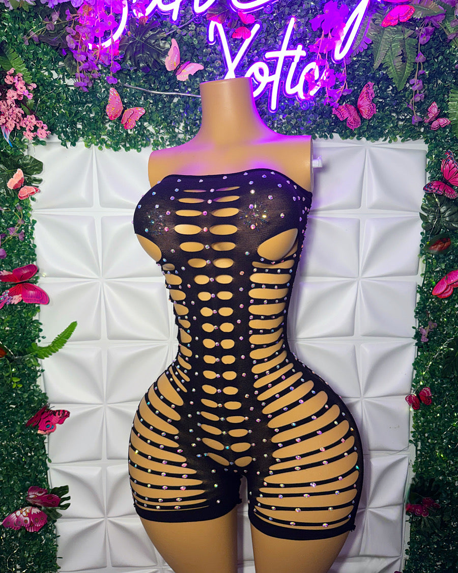 Monique Fishnet Slits Romper Fits XS-L and Dress Fits All