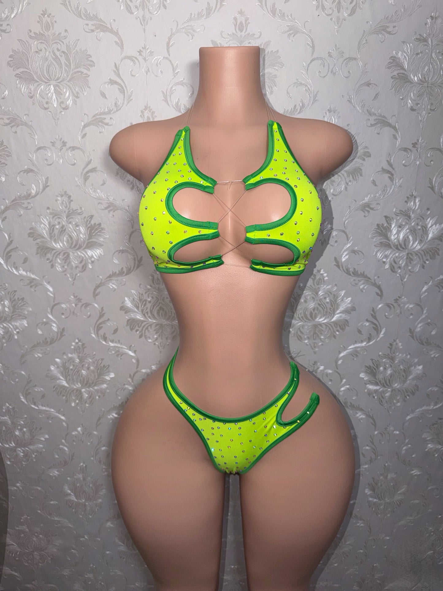 Sour Apple Mamacita 2 Piece Asymmetrical Rhinestone Bikini