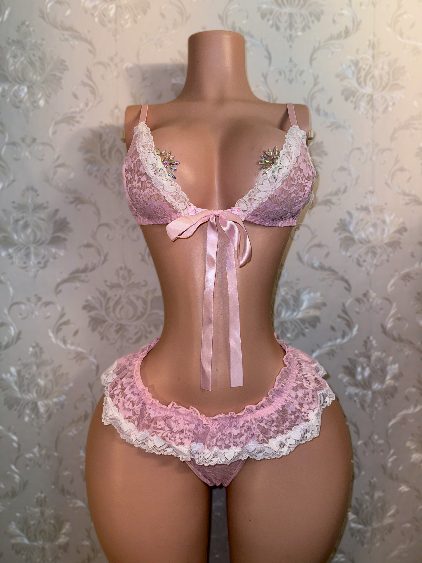 Sugar Baby Ruffle Trim 2 Piece Lace Bikini with Micro Skirt Thong