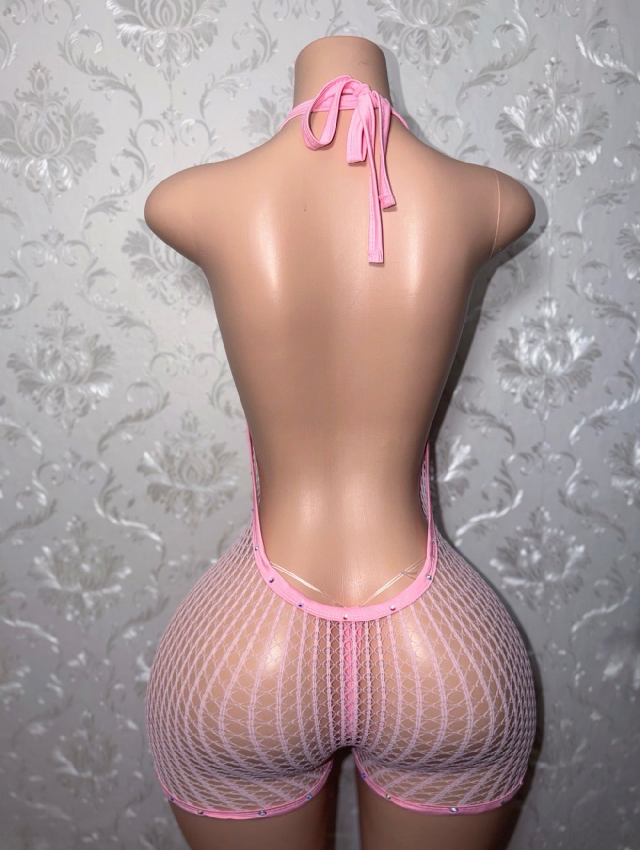 Babygirl Baby Pink Fishnet Romper Fits XS-L