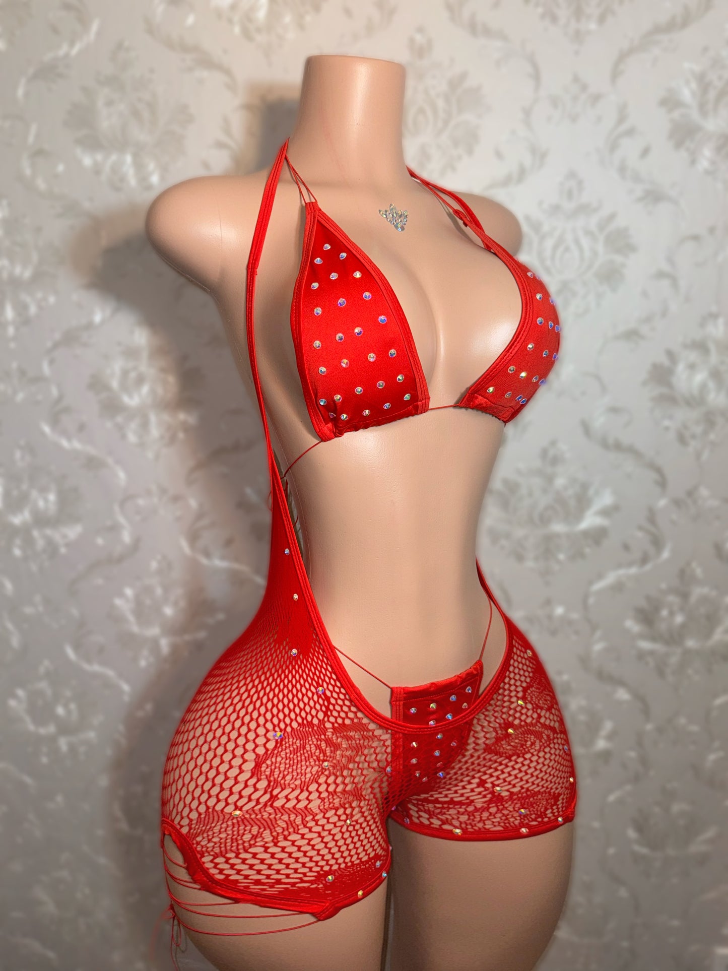 Plain Jane — Stoned 3 Piece Bikini and Hammock Fishnet Overalls Set Fits XS-L
