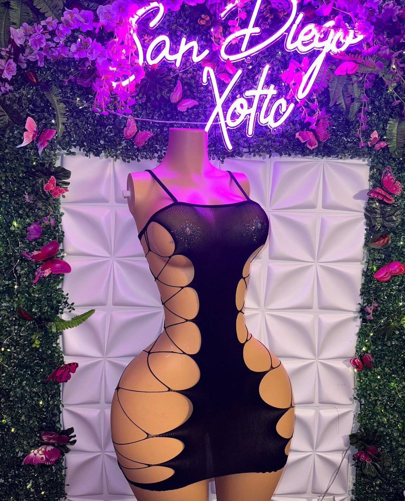 Isis Hollow Sides Fishnet Romper Fits XS-M, Dress Fits XS-L