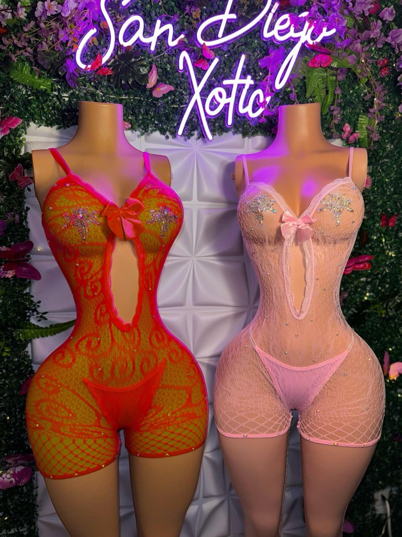 Babydoll Diamond Lace Fishnet Romper Fits XS-L