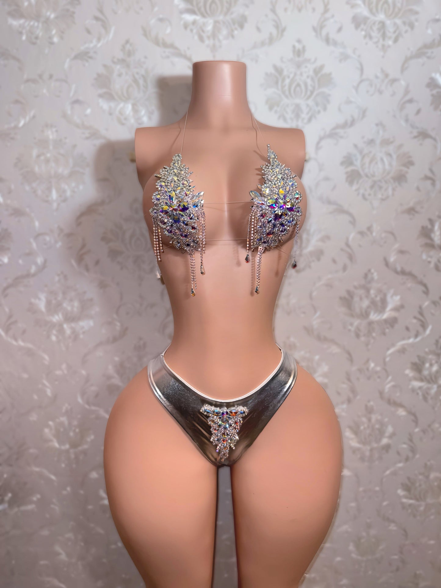 High Priestess — Birthday Crystal Diamond Bikini Set with Full Coverage Thong