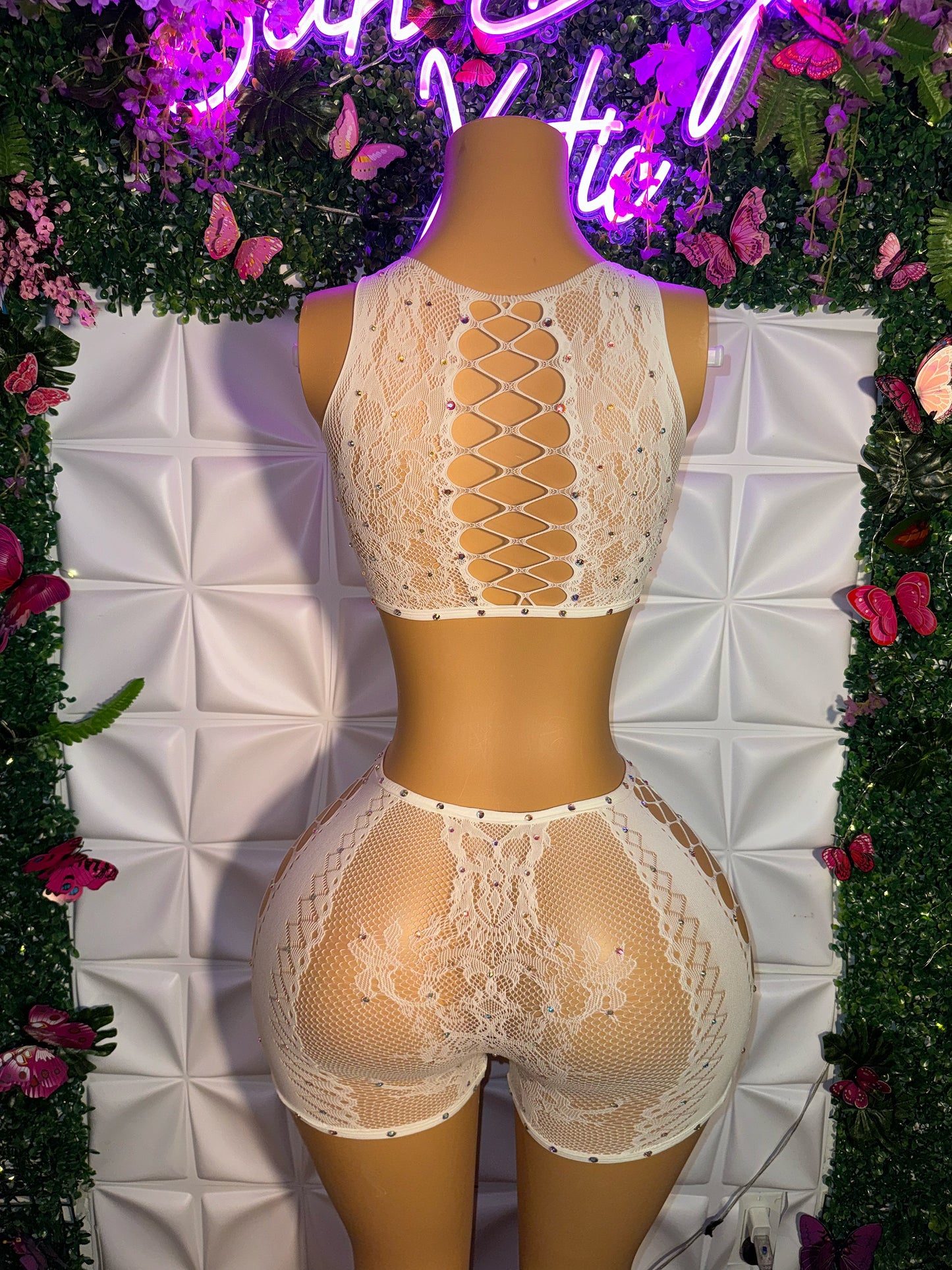 Heaven Lace Fishnet Shorts Set Fits XS-L