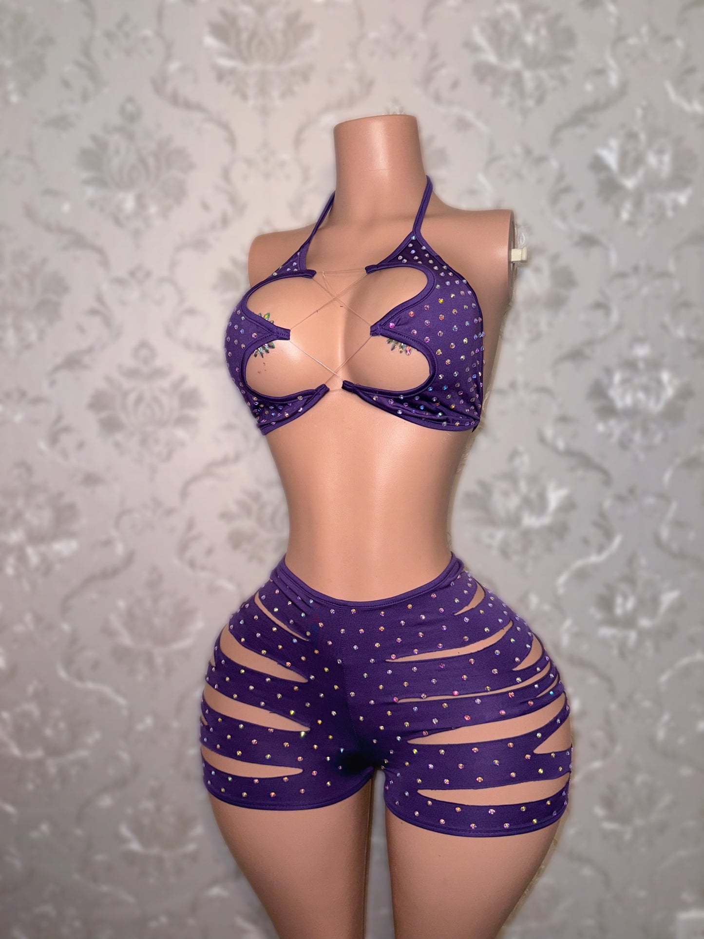 Valentina Diamond Slits Shorts Set fits S-L