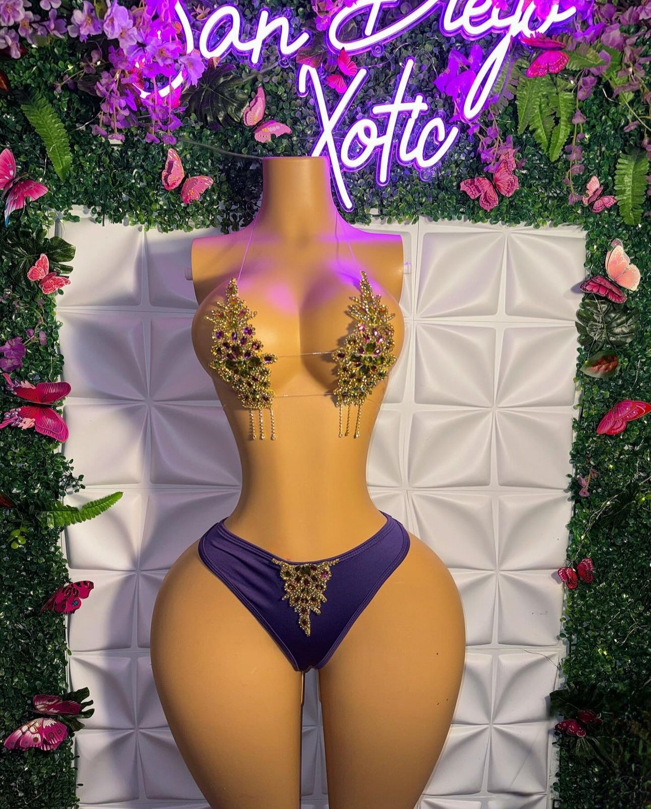 High Priestess Birthday Crystal Diamond Bikini Set with Full Coverage Thong