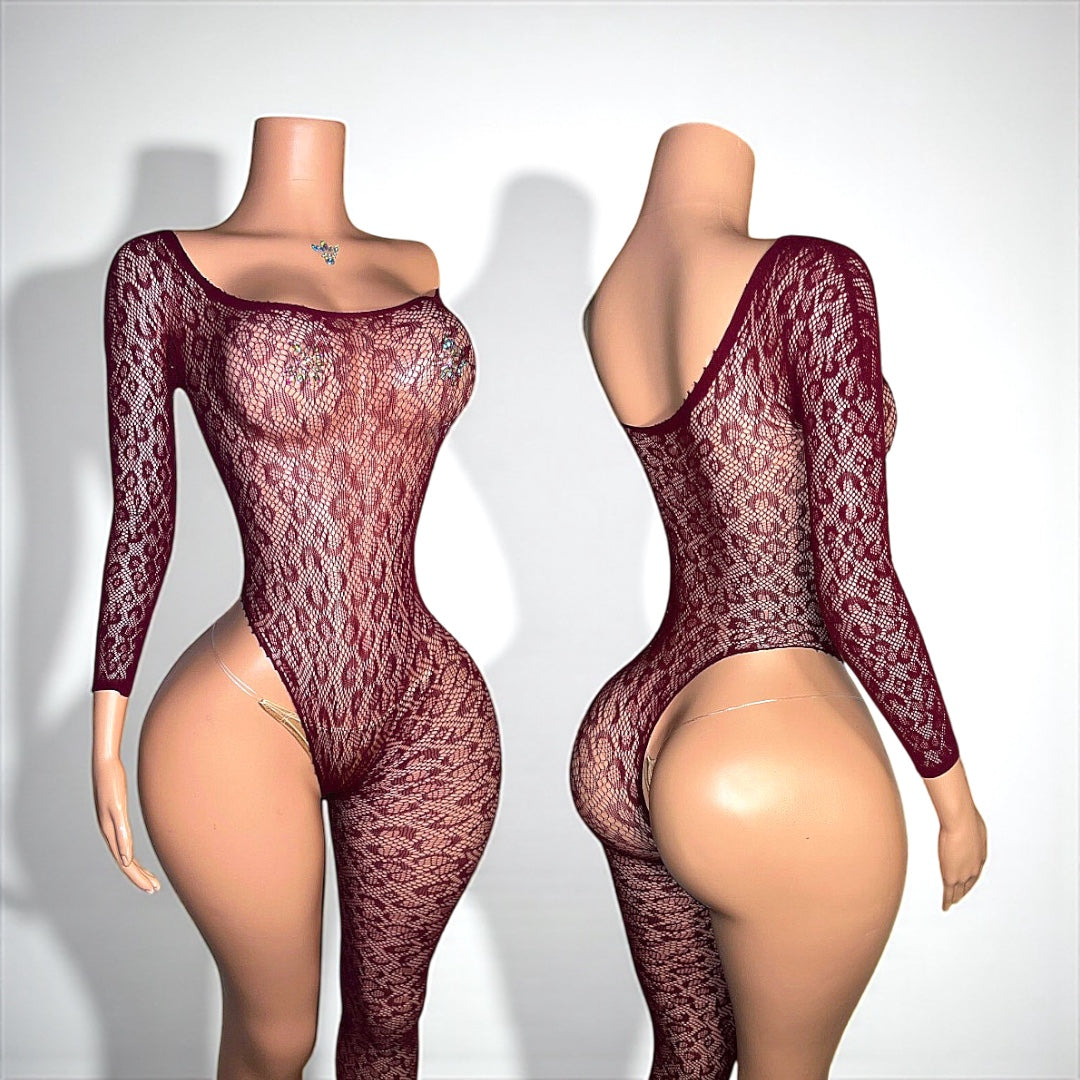Bernice Cheetah Asymmetrical Fishnet Jumpsuit