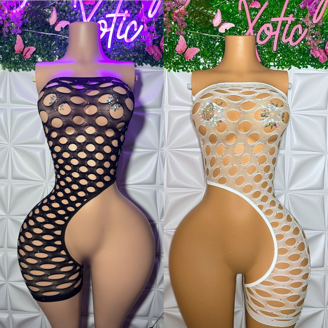 Boss Chick Asymmetrical Bedazzled Romper Fits XS-XL