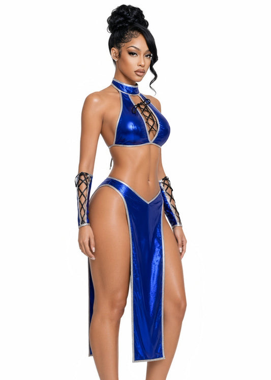 Baddie Kitana Cosplay 5 Piece Set Includes Thong and Thigh Garters