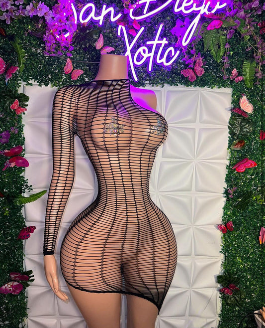 Nicole Slip Asymmetrical Fishnet Dress Fits S-XXL