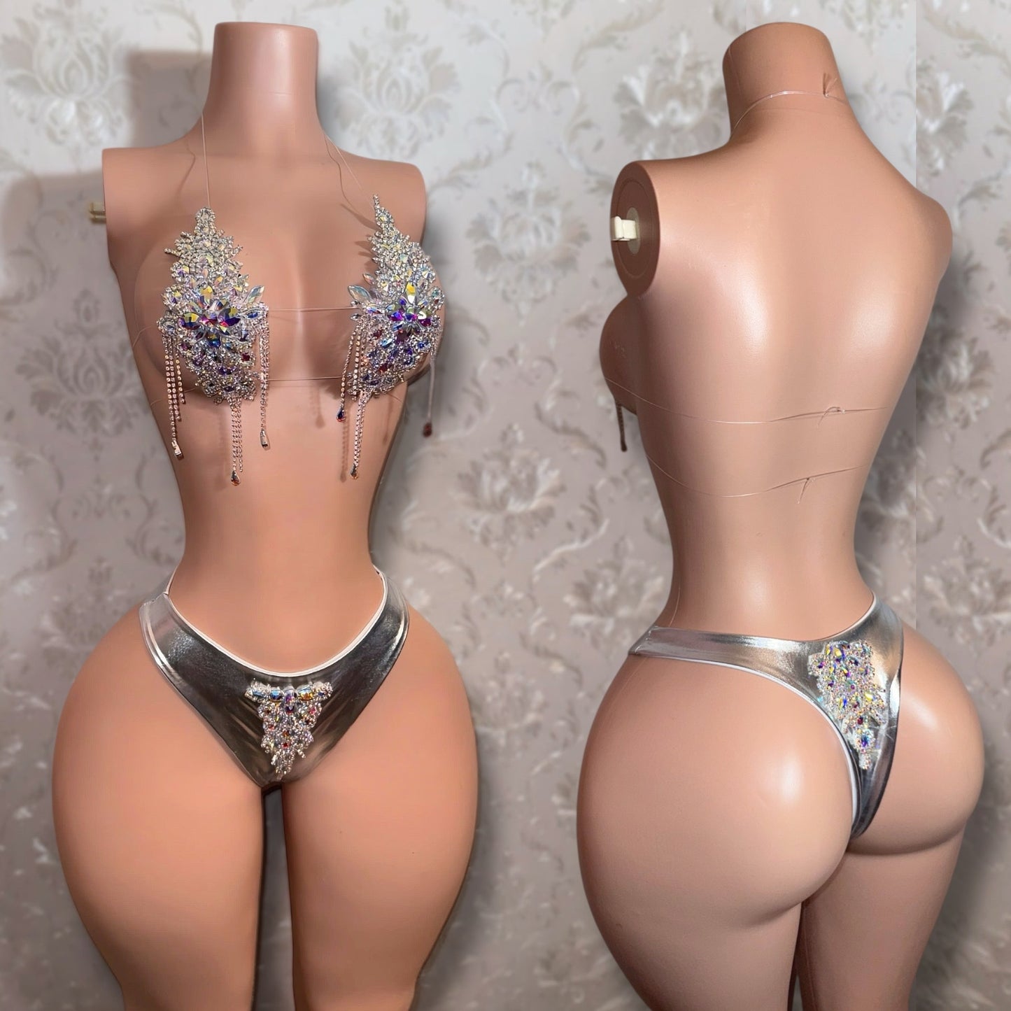 High Priestess Birthday Crystal Diamond Bikini Set with Full Coverage Thong