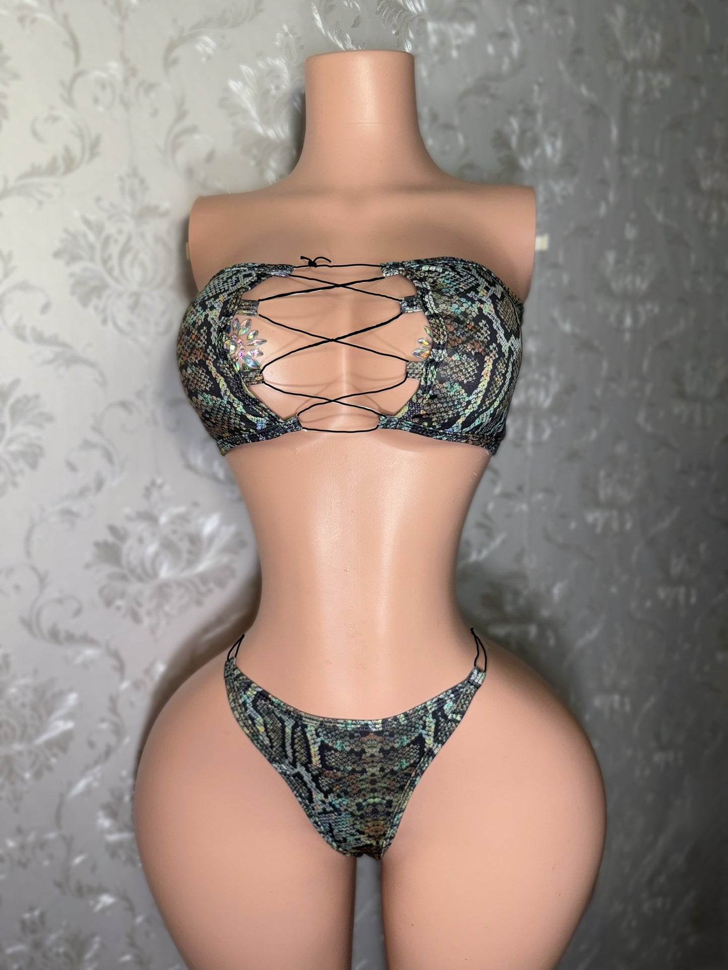 Calypso — Bandeau Snakeskin 2 Piece on Black Cord