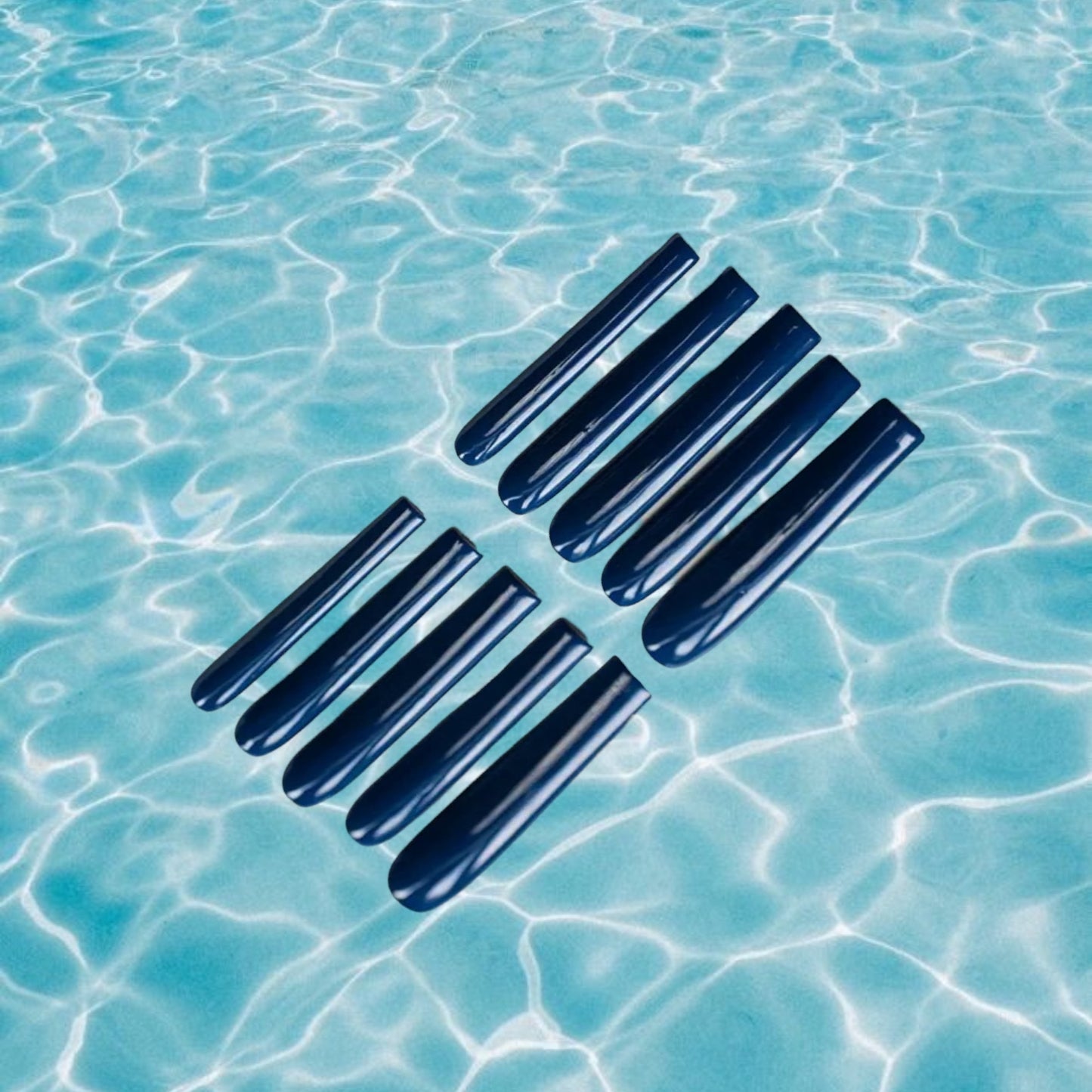 Water — 3XL Extra Long Navy Tapered Square Press On Nails