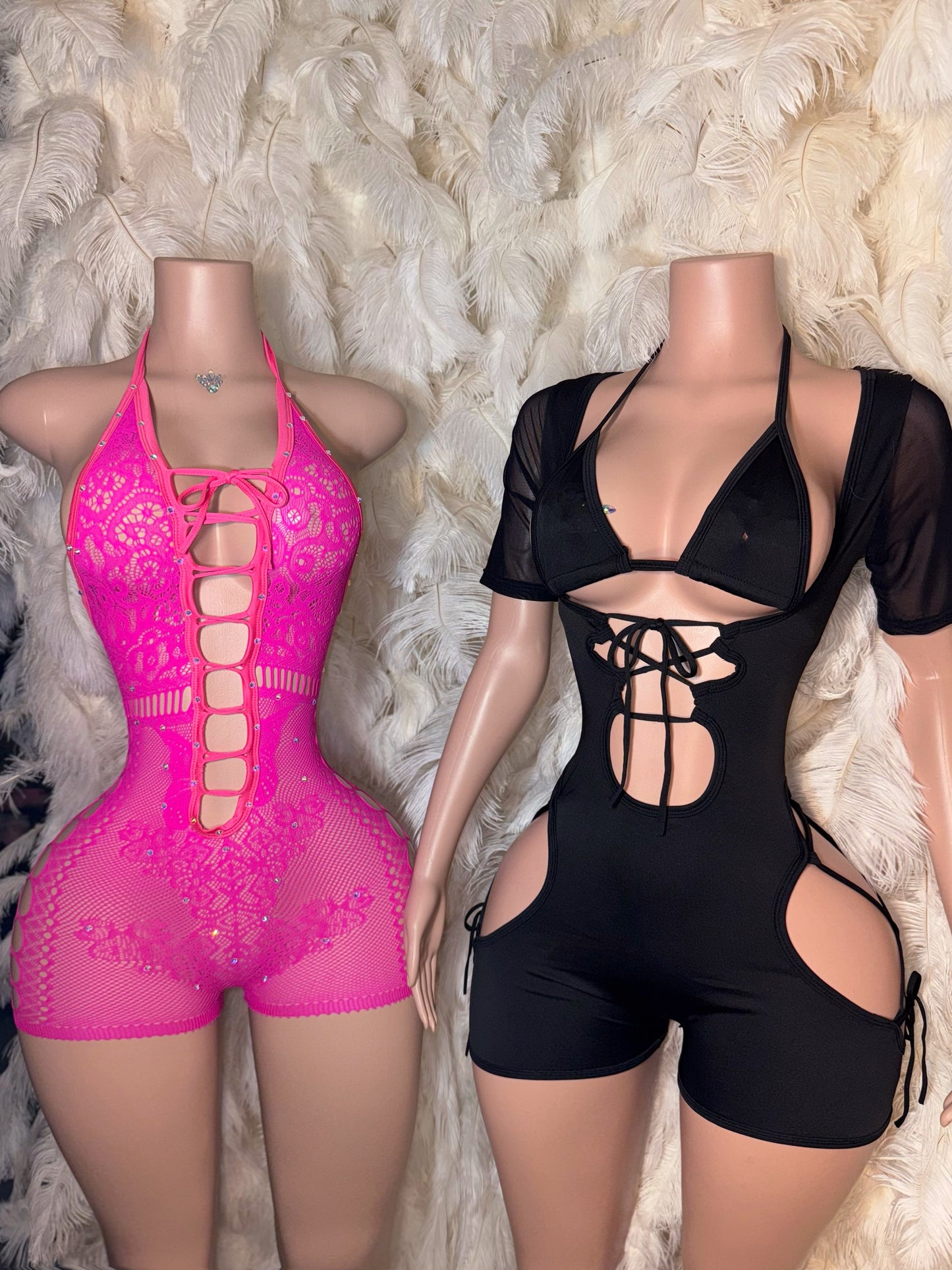 Bartender — Bottle Girl Set Short Sleeve Cut Out Romper With Bikini Top