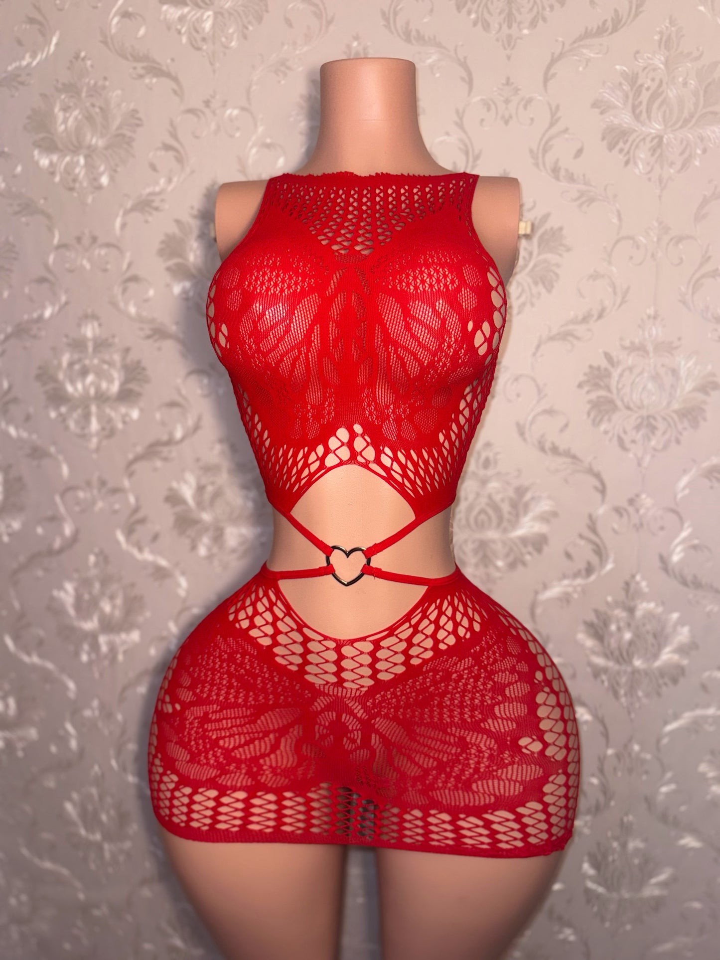 Stolen Hearts Heart Charm Fishnet Dress Fits S-XL