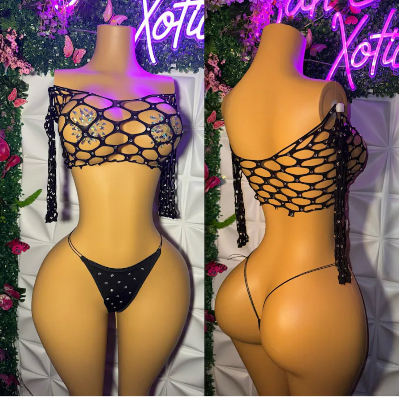 Stella 2 Piece Pothole Top and Thong Set Fits XS-XL