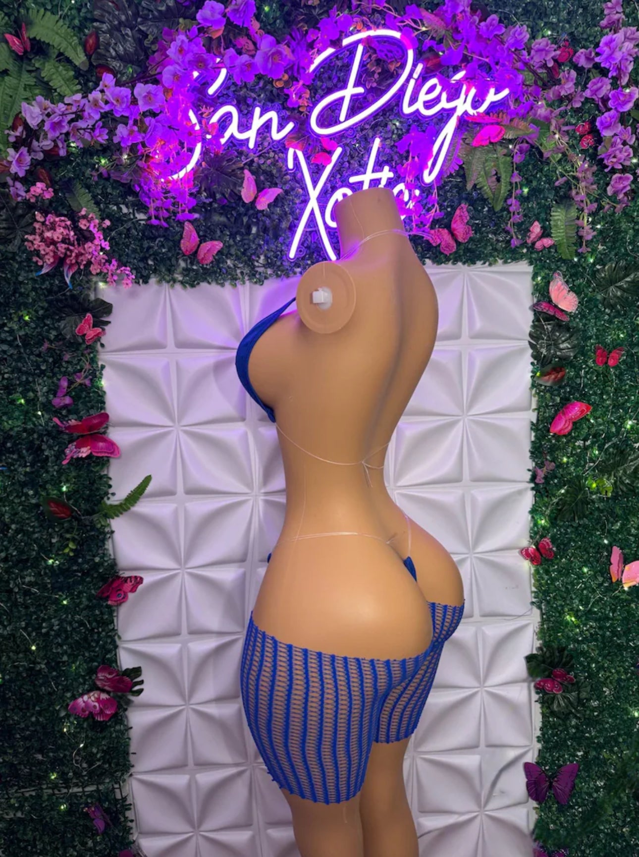 Chyna 3 Piece Set Triangle Bikini with Clear Stones & Cut-Off Fishnets