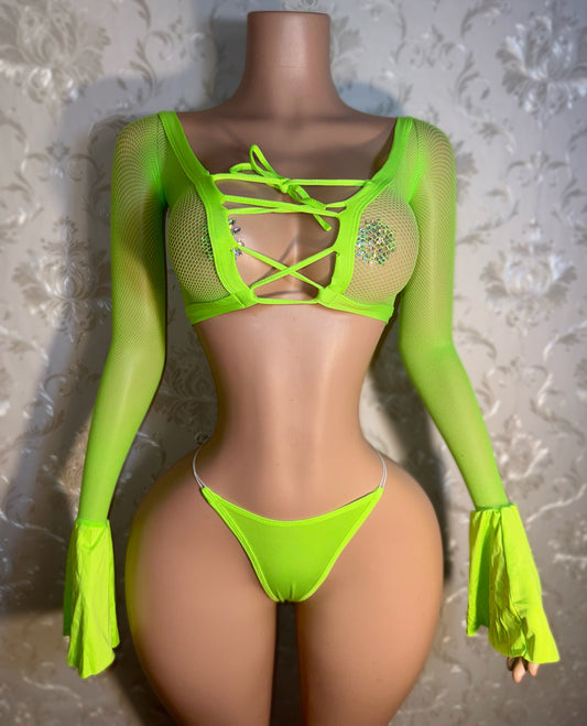 Buttercup Fishnet Bell Sleeve Set Fits XS-M