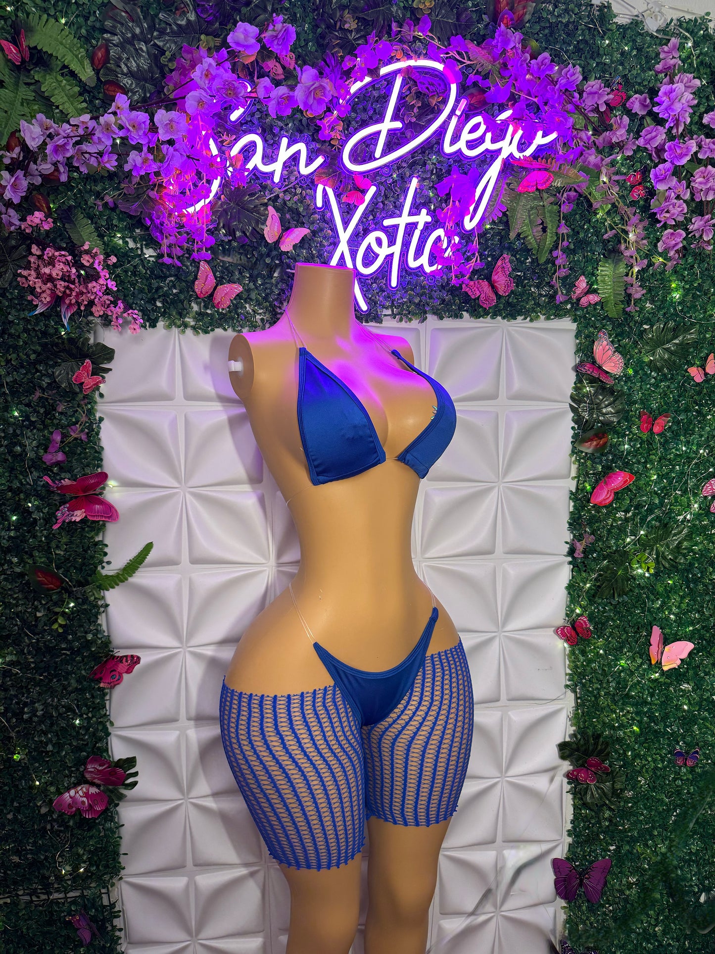 Chyna — 3 Piece Set Bikini and Cut-Off Fishnets