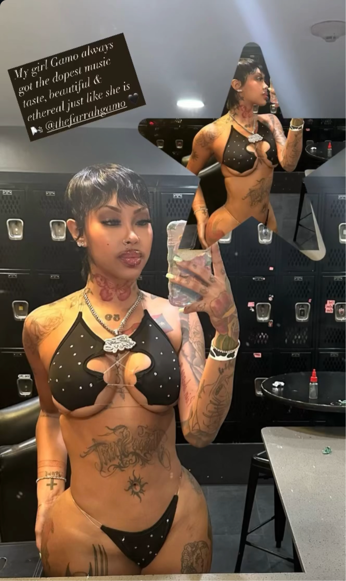 Jayda 3 Piece Set Bikini with Cut-Off Fishnets