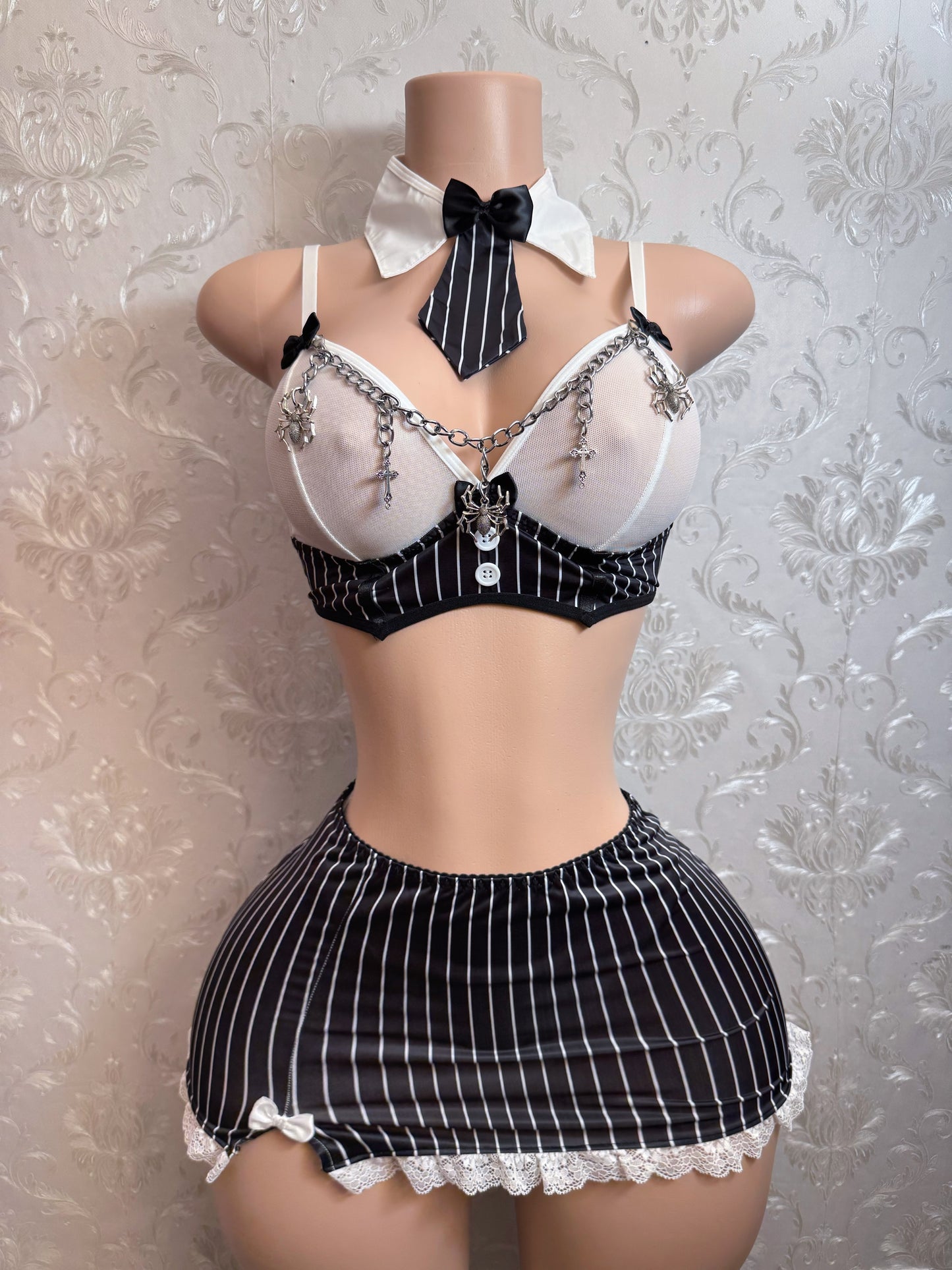 Wednesday Goth Girl 7 Piece Skirt Set Includes Chain and Bag