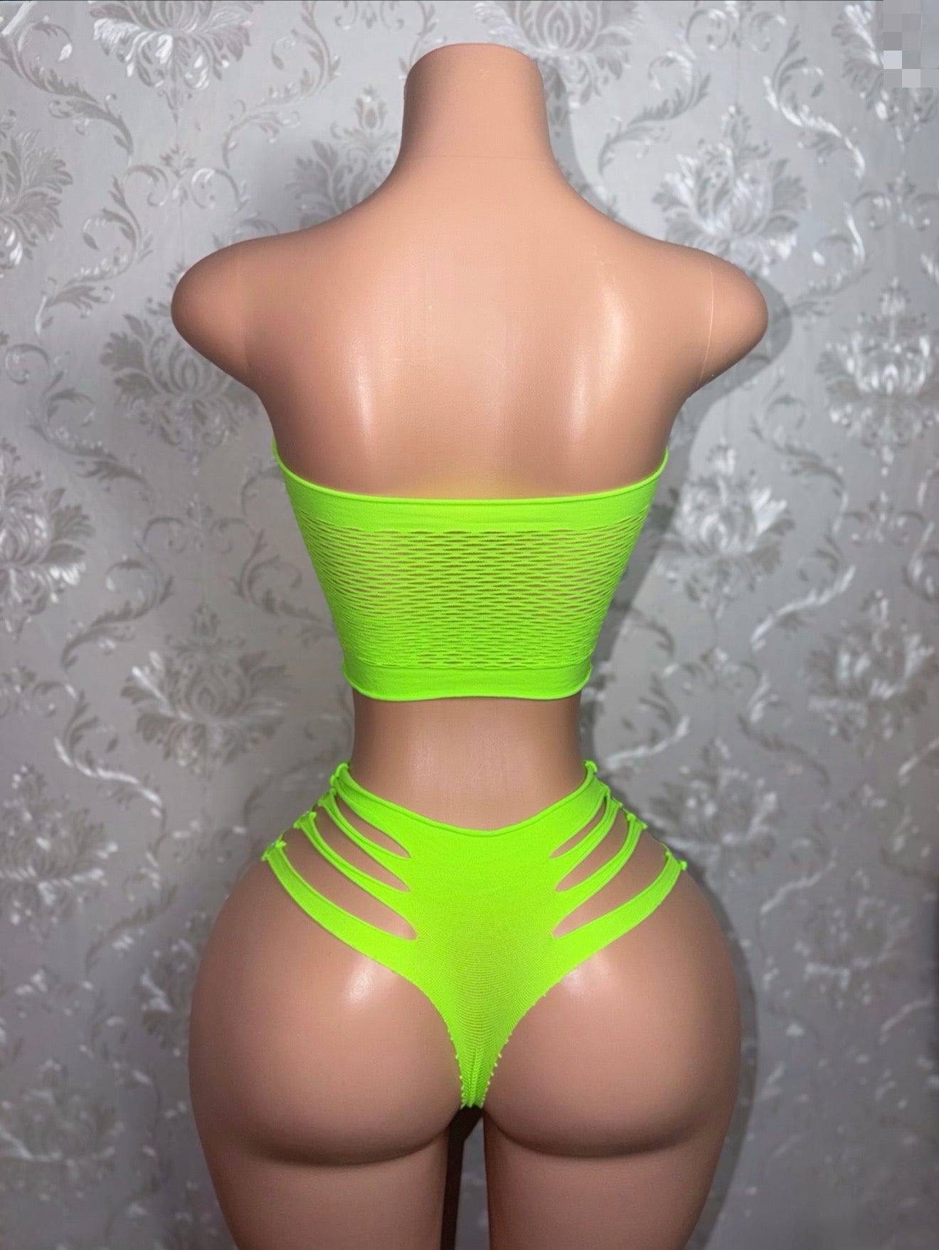 Natina Cheeky Fishnet Bra and Thong Set With Rhinestones Fits All