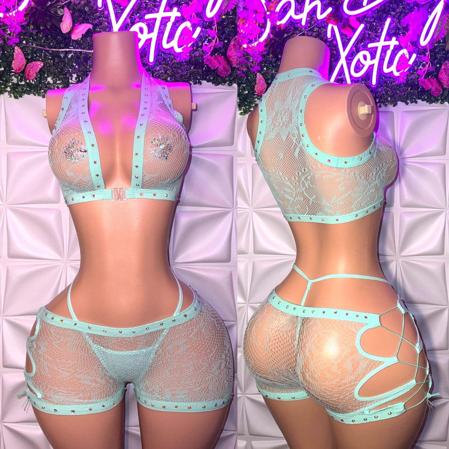 Ms. Daisy 3 Piece Lace Shorts Set With Thong Fits S-XL