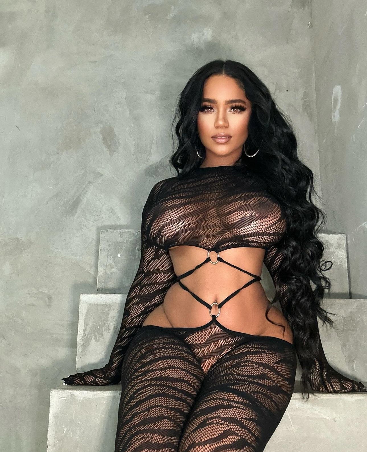 Azalea — Long Sleeve Zebra O-Ring Fishnet Set Fits XS-L