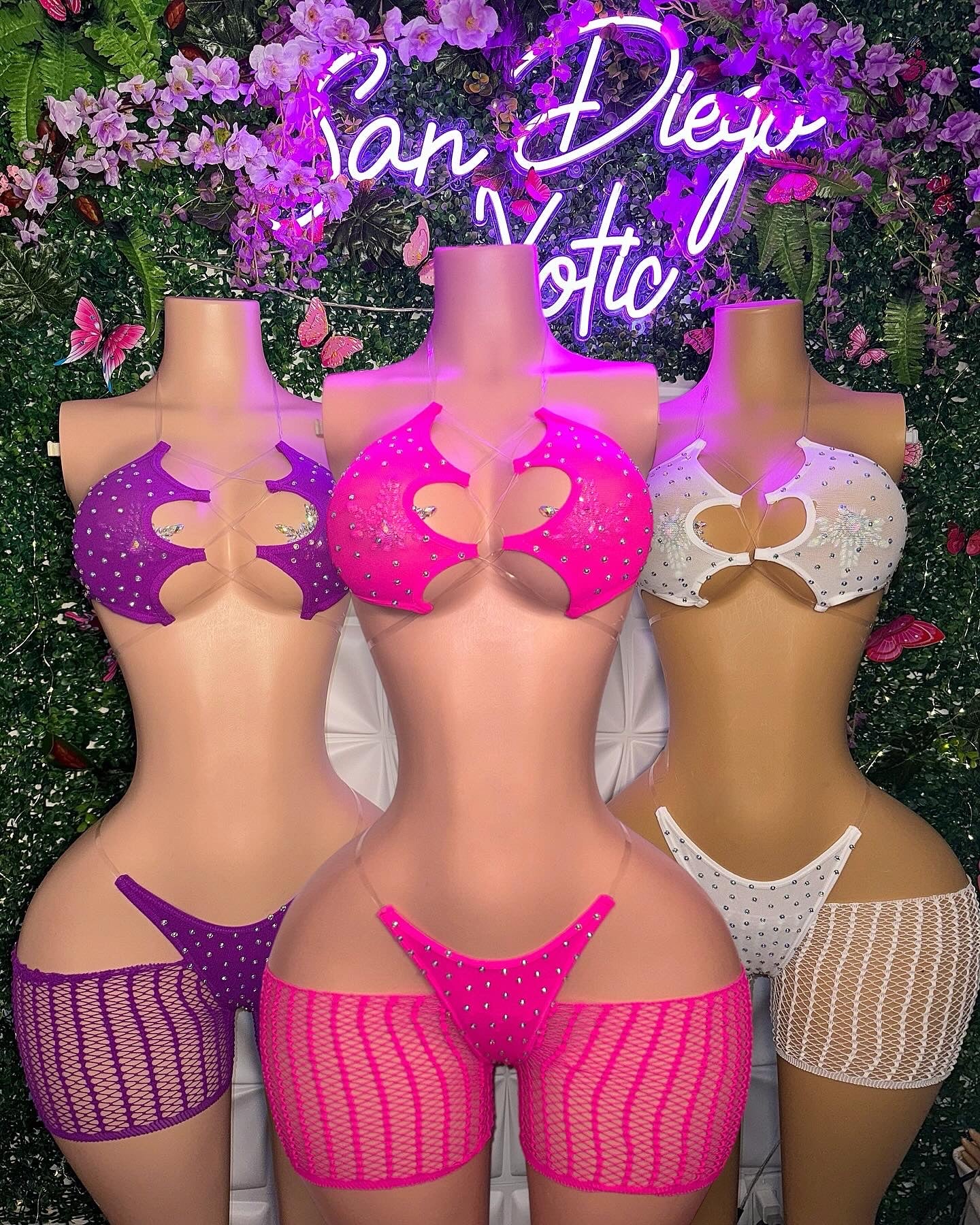 Riyah Diamond Studded Mesh Kini 3 Piece Set