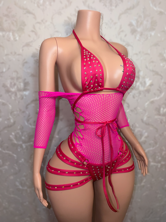 Georgia Peach + Teyana Fishnet Dress 3 Piece Set Fits S-L