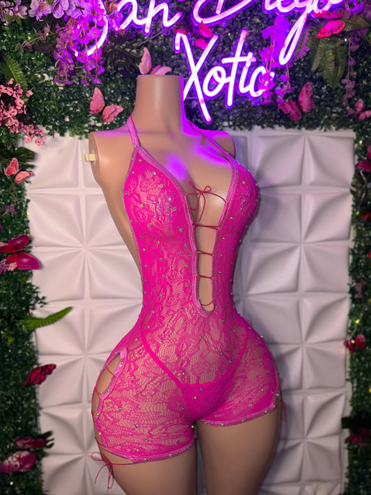 Dime Piece Lace Backless Romper with Thong Fits XS-L